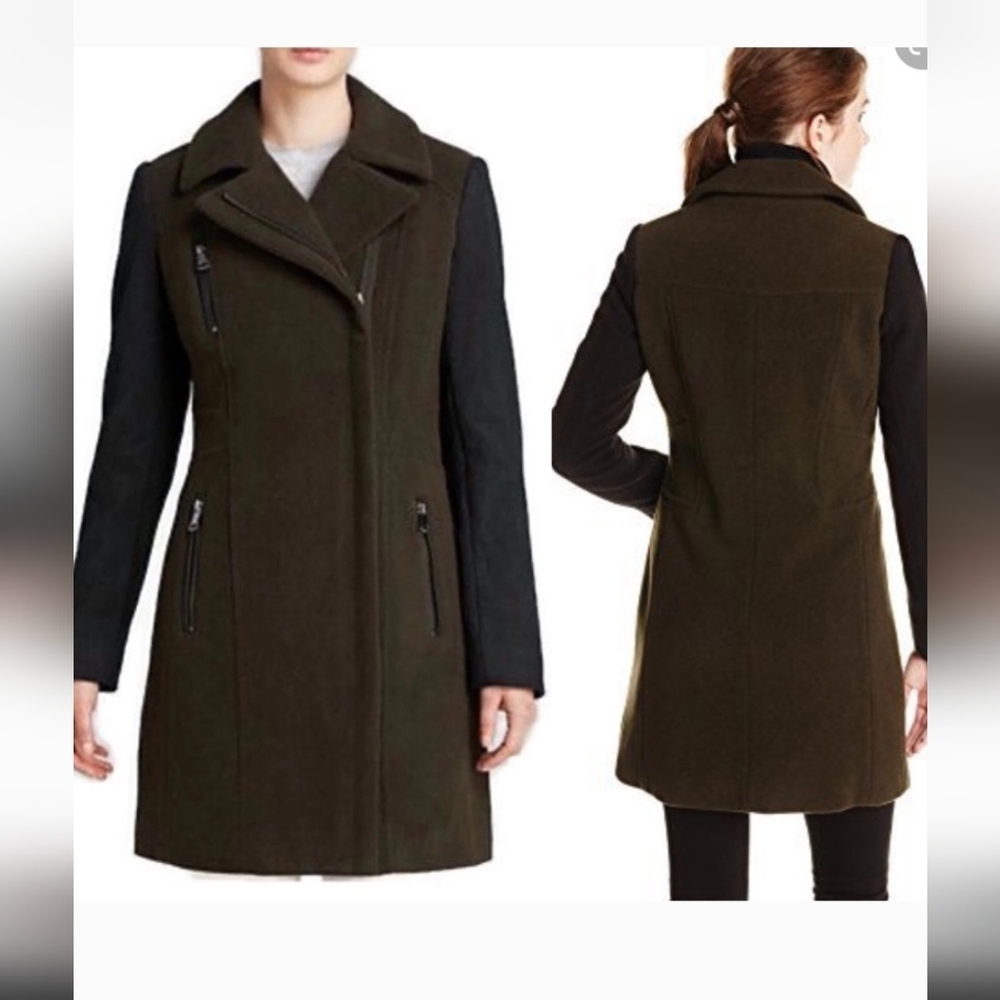 Marc New York Woman's Dark Green Wool Full Zip Winter Coat Size  4